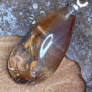 Golden rutilated gold rutile quartz teardrop pendant necklace silver-plated rain